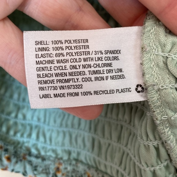 Wild Fable peasant cropped ruffle blouse green flowers women’s small ruched - Picture 5 of 6